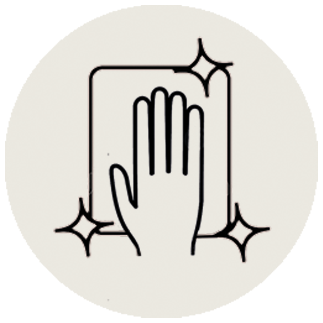 Hand cleaning a surface with sparkles for hygiene illustration