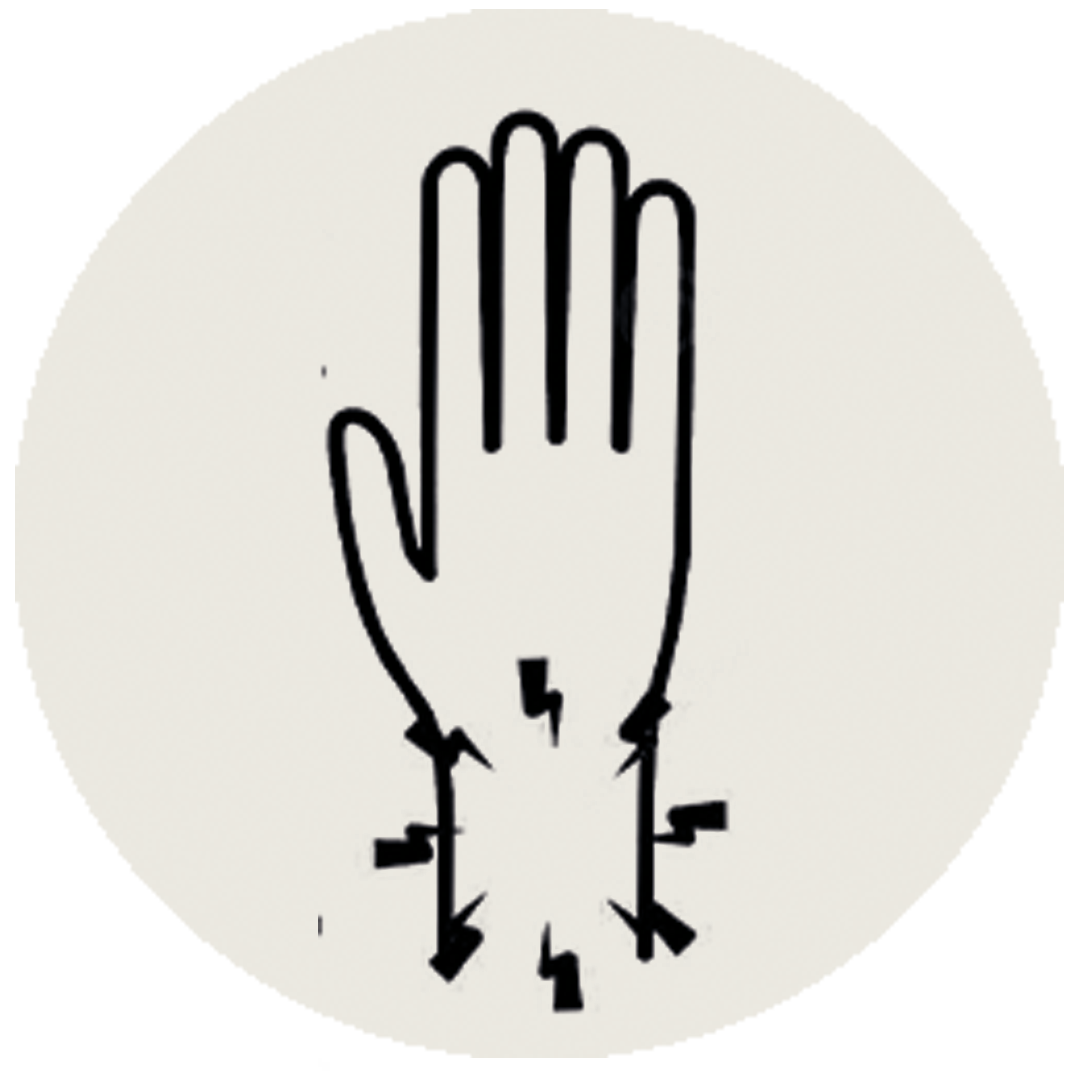 Illustration of an open hand with stylized arrows and symbols