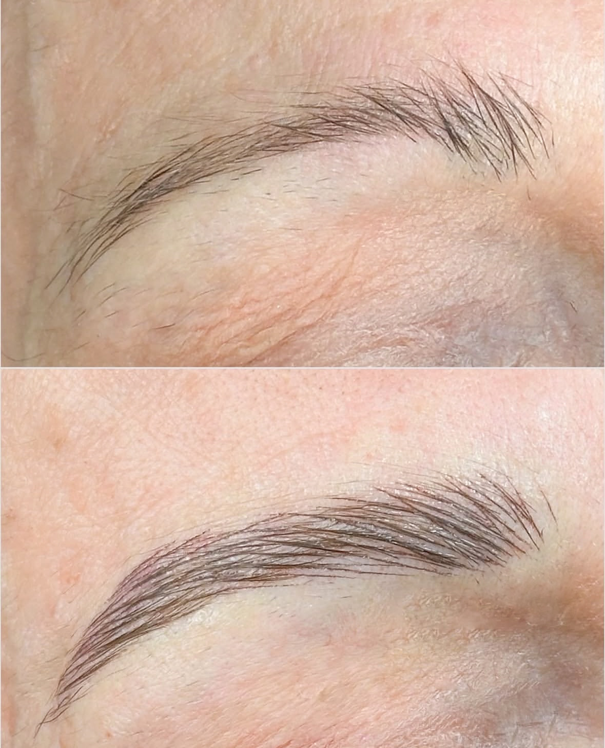 Before and after comparison of eyebrow microblading results
