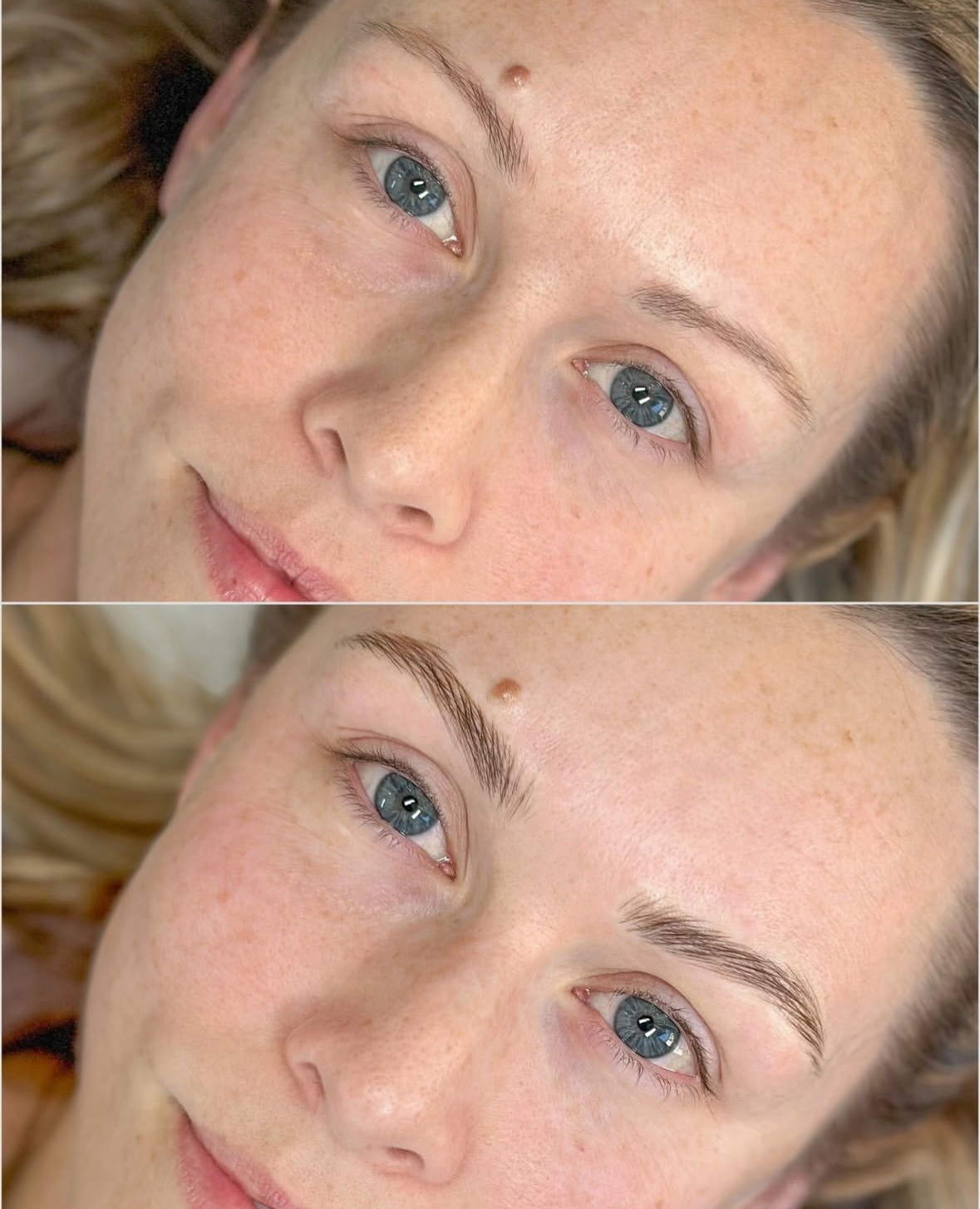 Before and after eyebrow enhancement showing natural results
